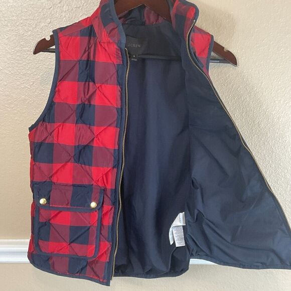 J Crew Navy Red Plaid Quilted Down Puffer Vest Sz XS Womens Zip Front Pockets U - Picture 4 of 12